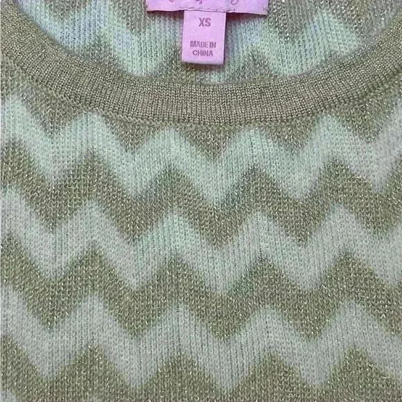 Lilly Pulitzer Sydney Chevron Zigzag Short Sleeve Sweater Top-Gold - Picture 4 of 6